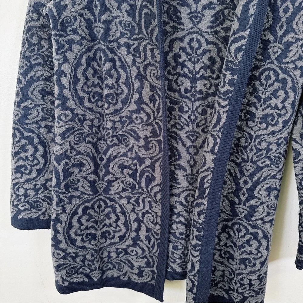 Talbots Open Front Cashmere Blend Navy Jacquard Cardigan - Picture 11 of 16